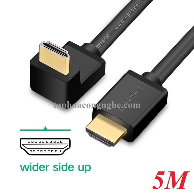 Ugreen 10175 5M màu Đen Cáp tín hiệu HDMI chuẩn 1.4 đầu bẻ góc 90 độ HD103 30010175